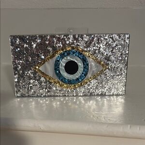 Silver Glitter Clutch with Evil Eye Design